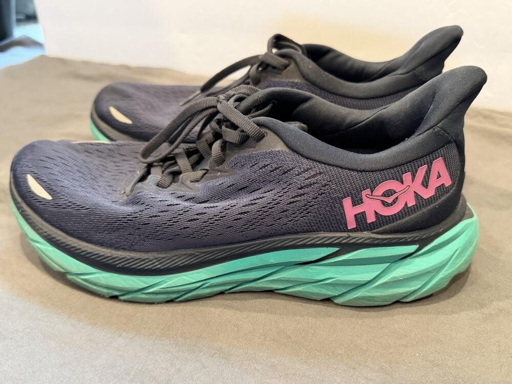 HOKA One One Clifton 8 Women’s Running Shoes Size 7.5 Navy/ Teal 1119394 GUC